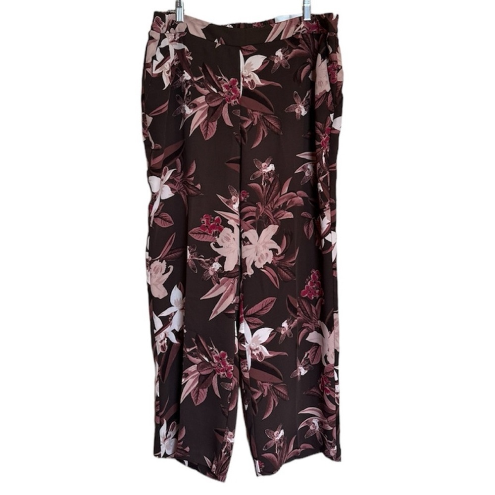 Chico's Black and Pink Floral Wide Leg Pants